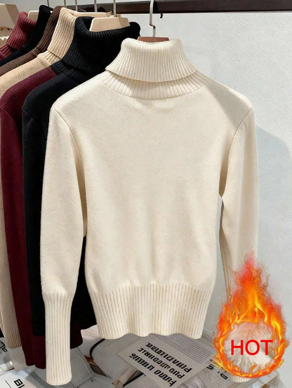 Penelope Thermal Lined Fitted High Neck Knit Sweater - Camel