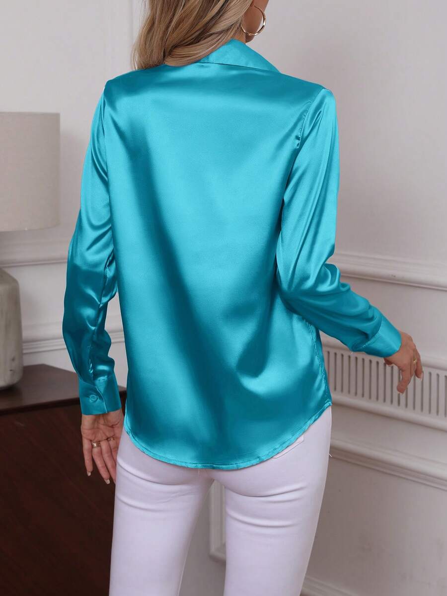 Como Satin Button Up Long Sleeve Blouse