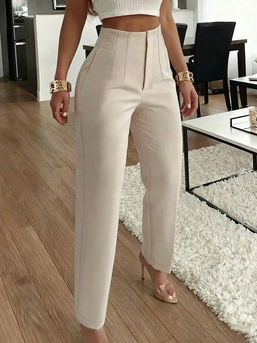 Women's Pleated Tapered Ankle Trousers, Stretch Dress Pants for Work Office - Apricot