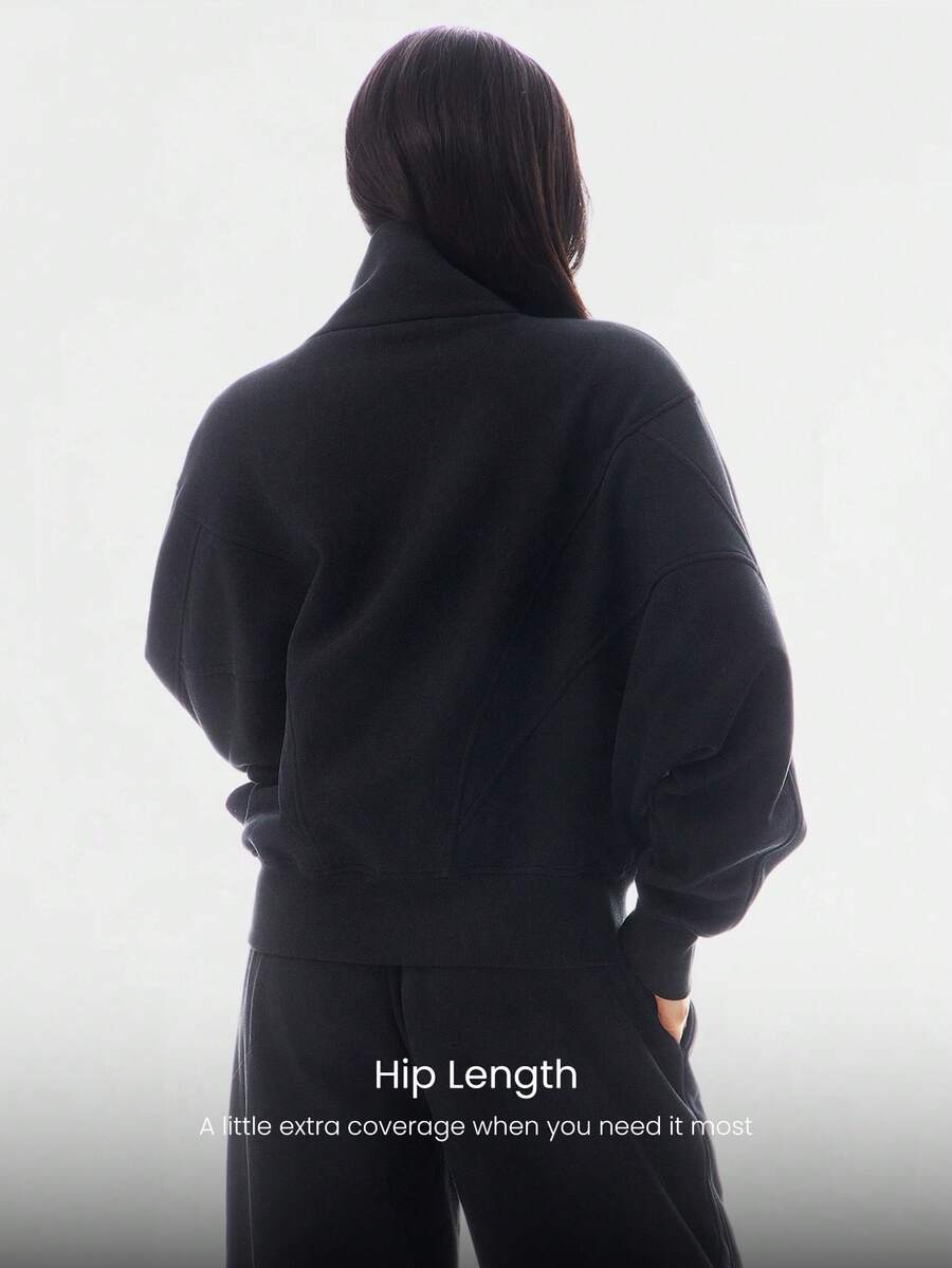 Hortense Oversized Zip Up Fleece Jacket with High Neck - Black