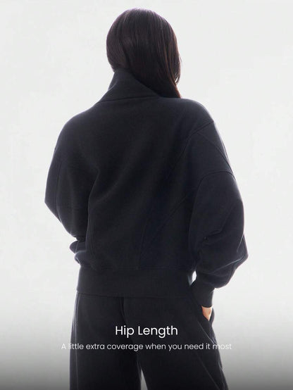 Hortense Oversized Zip Up Fleece Jacket with High Neck - Black