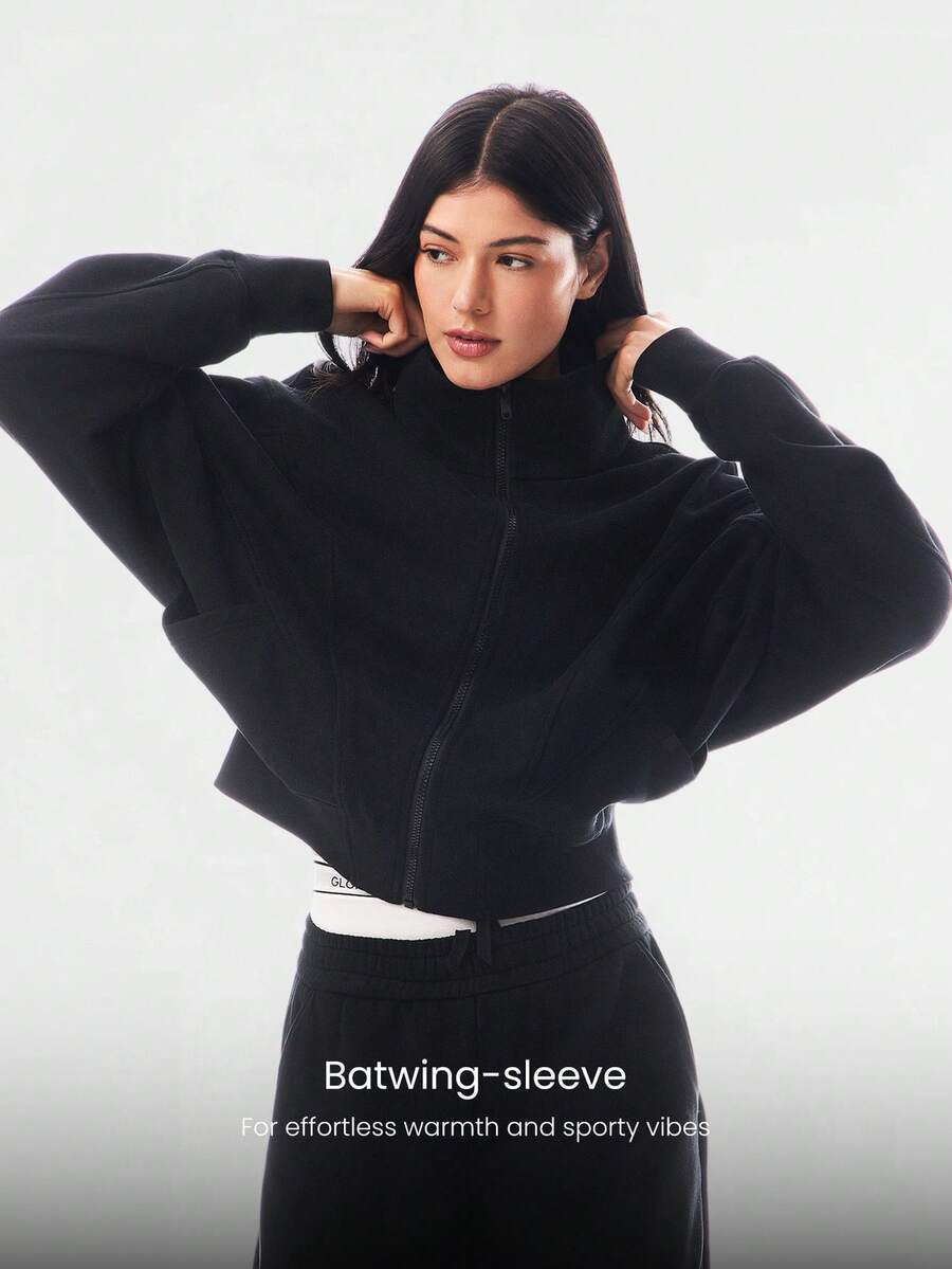 Hortense Oversized Zip Up Fleece Jacket with High Neck - Black