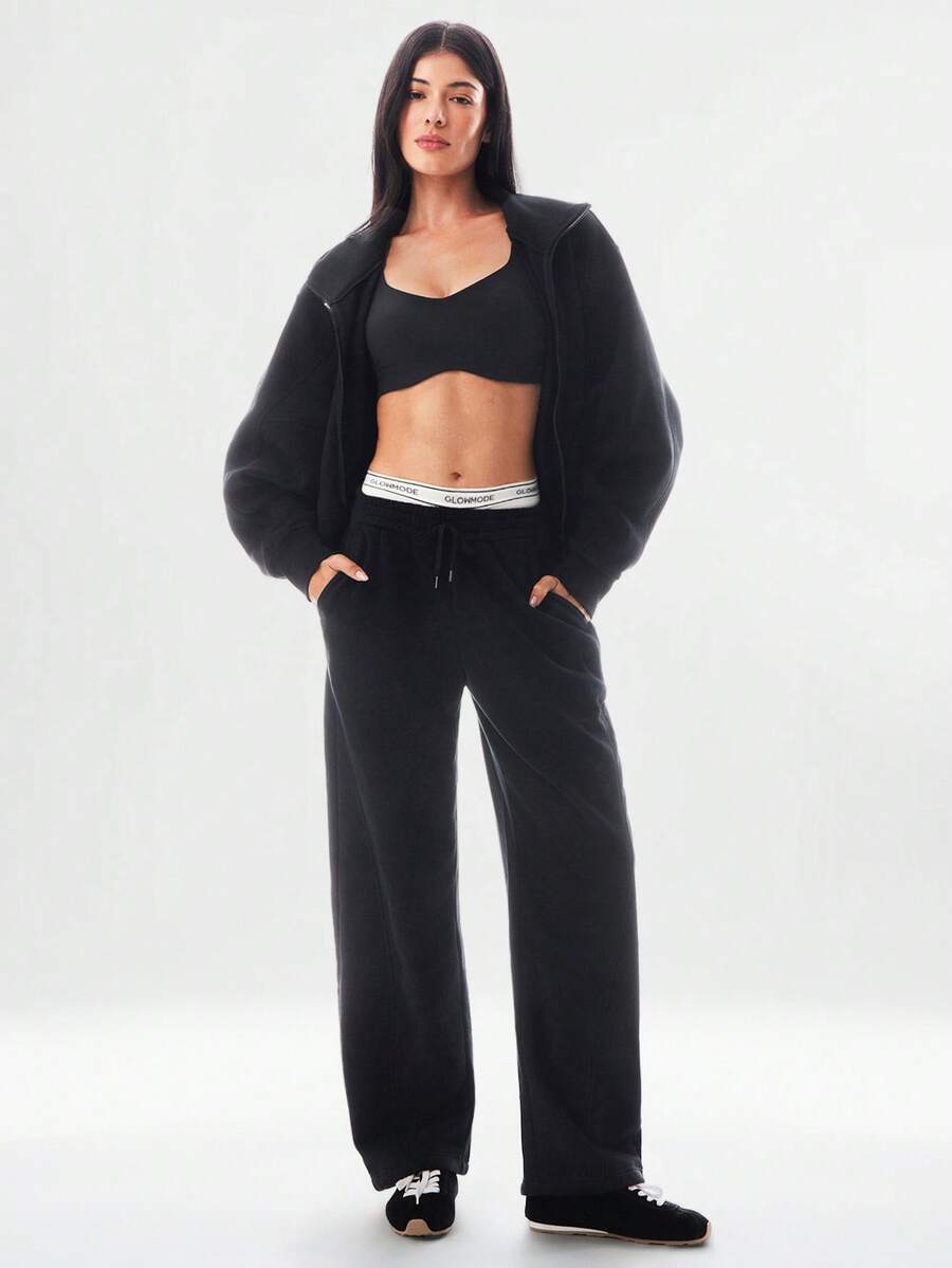 Hortense Oversized Zip Up Fleece Jacket with High Neck - Black