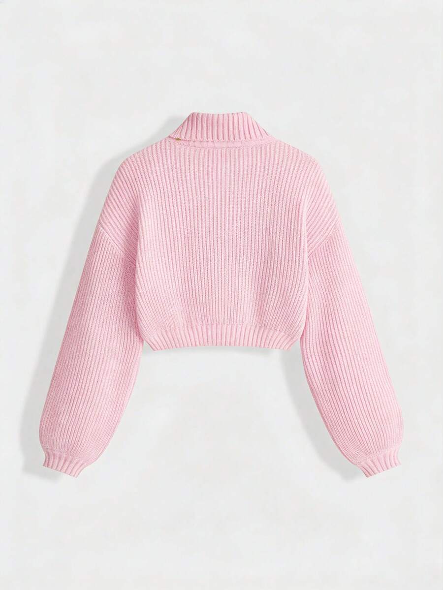 Louisa Ribbed Knit Cropped Turtleneck Pullover Sweater - Pink