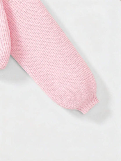 Louisa Ribbed Knit Cropped Turtleneck Pullover Sweater - Pink