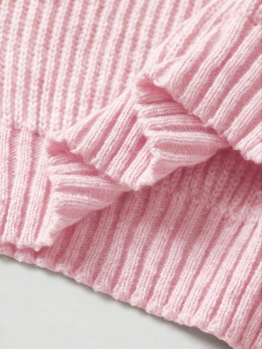 Louisa Ribbed Knit Cropped Turtleneck Pullover Sweater - Pink