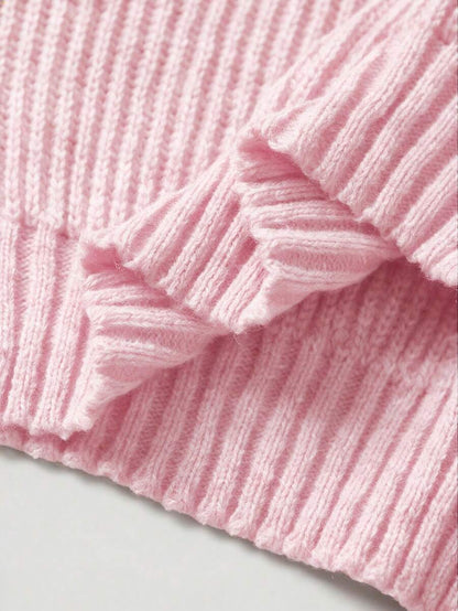 Louisa Ribbed Knit Cropped Turtleneck Pullover Sweater - Pink