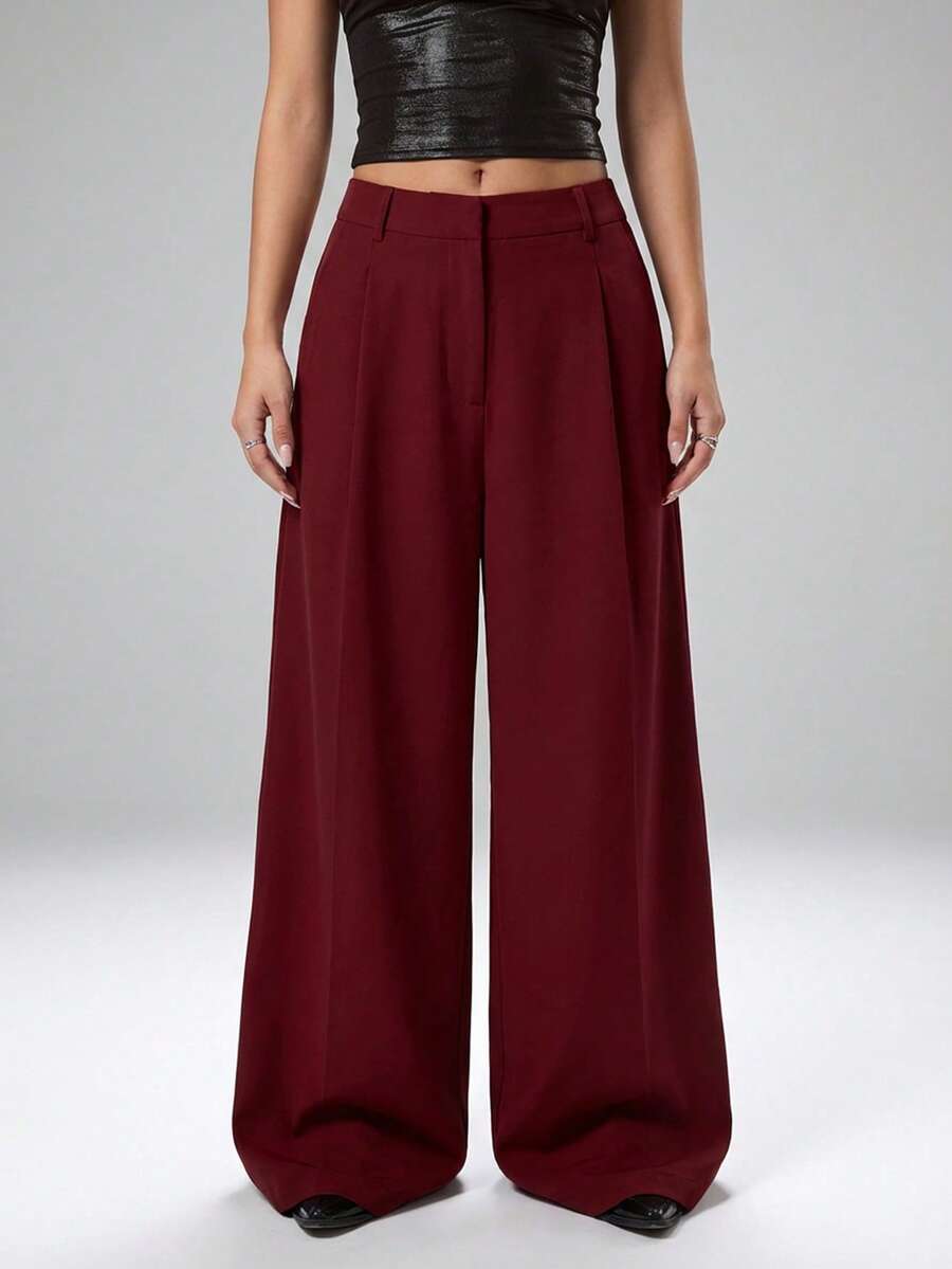 Carlotta High Waisted Straight Leg Trousers with Zip Fly - Black