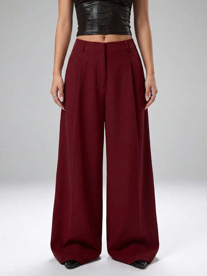 Carlotta High Waisted Straight Leg Trousers with Zip Fly - Black