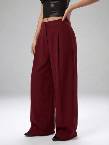 Carlotta High Waisted Straight Leg Trousers with Zip Fly - Black