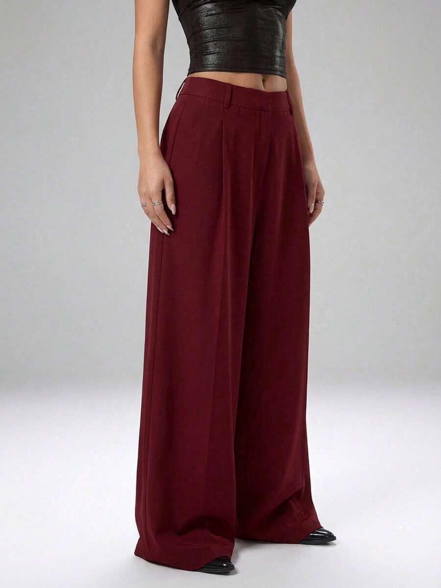 Carlotta High Waisted Straight Leg Trousers with Zip Fly - Black