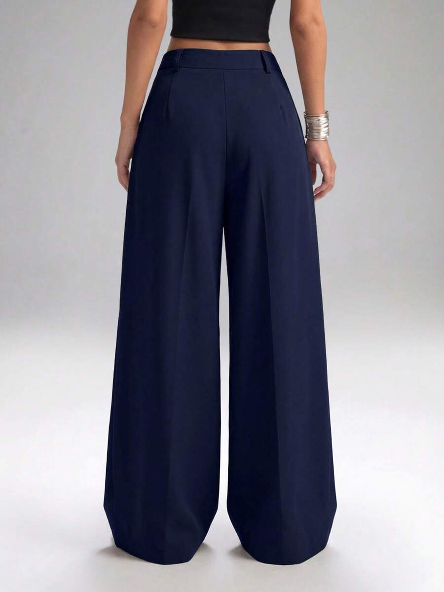 Carlotta High Waisted Straight Leg Trousers with Zip Fly - Black
