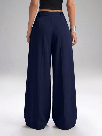 Carlotta High Waisted Straight Leg Trousers with Zip Fly - Black