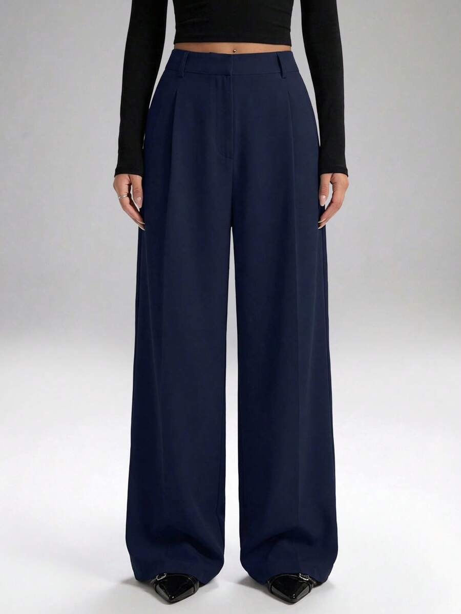 Carlotta High Waisted Straight Leg Trousers with Zip Fly - Black