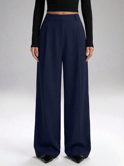 Carlotta High Waisted Straight Leg Trousers with Zip Fly - Black