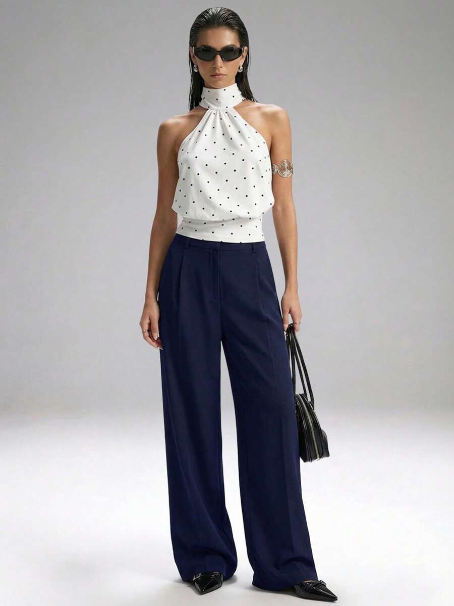 Carlotta High Waisted Straight Leg Trousers with Zip Fly - Black