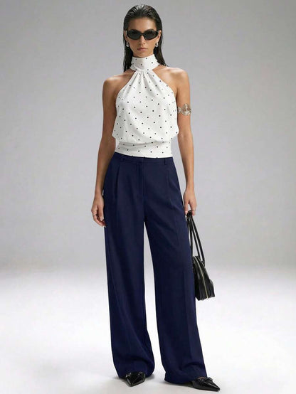 Carlotta High Waisted Straight Leg Trousers with Zip Fly - Black