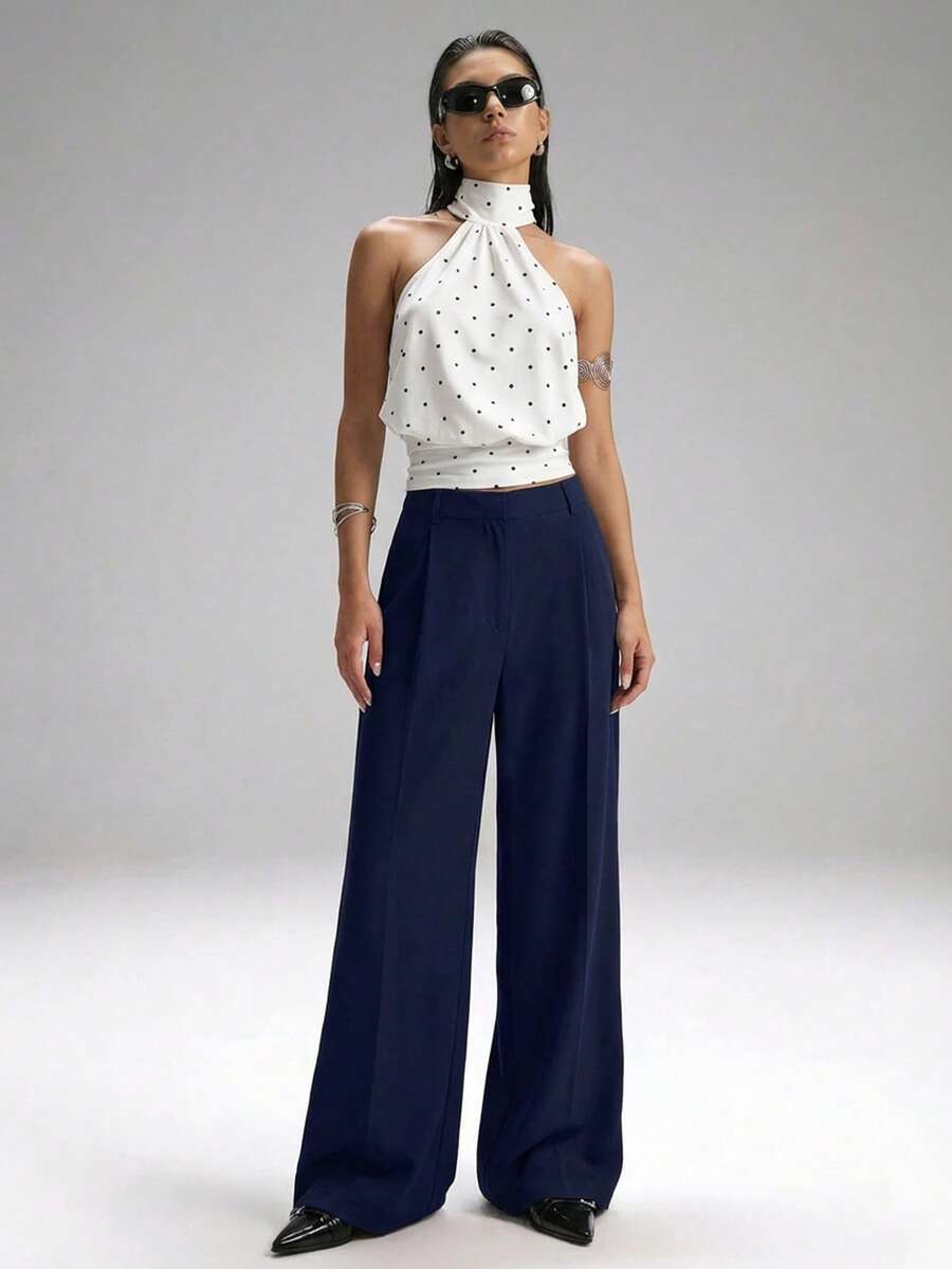 Carlotta High Waisted Straight Leg Trousers with Zip Fly - Black