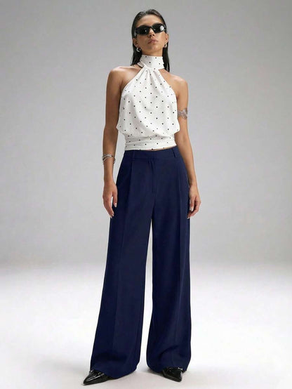 Carlotta High Waisted Straight Leg Trousers with Zip Fly - Black