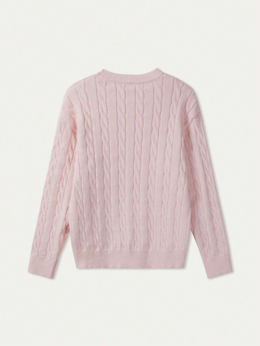 Marlowe Chunky Cable Knit Sweater Loose Crew Neck Pullover - Baby Pink