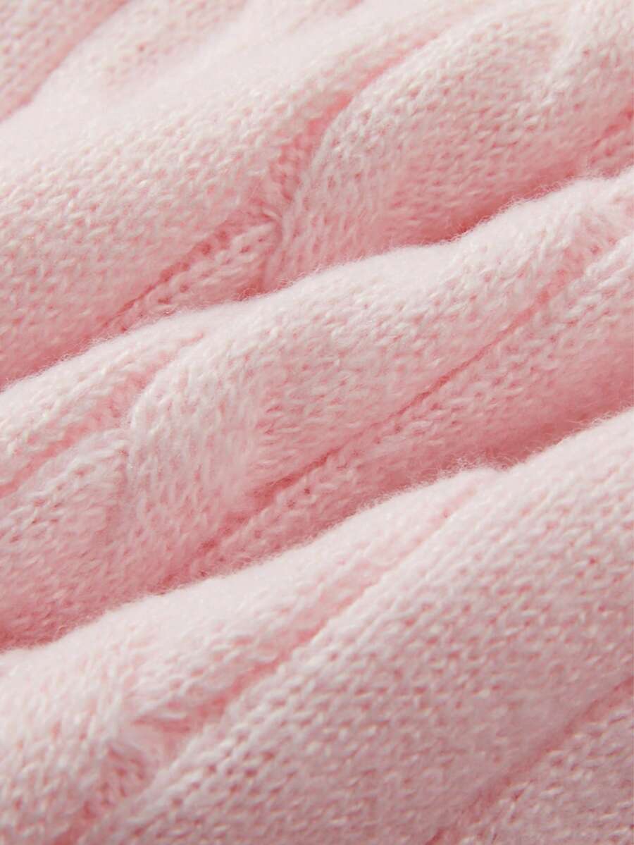 Marlowe Chunky Cable Knit Sweater Loose Crew Neck Pullover - Baby Pink