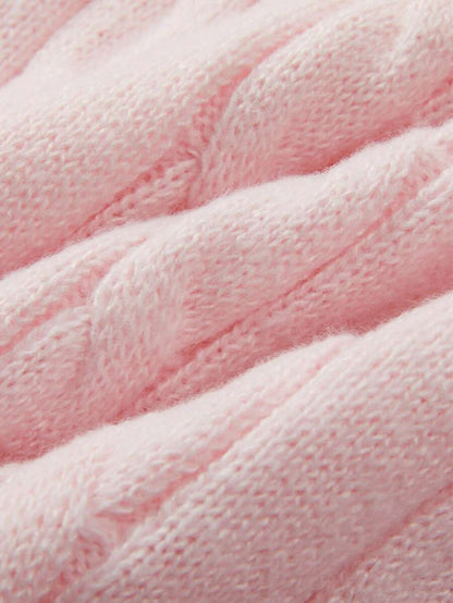 Marlowe Chunky Cable Knit Sweater Loose Crew Neck Pullover - Baby Pink