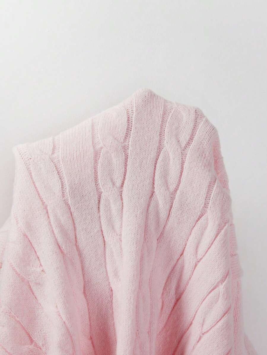 Marlowe Chunky Cable Knit Sweater Loose Crew Neck Pullover - Baby Pink