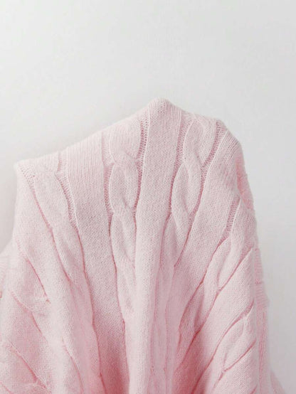 Marlowe Chunky Cable Knit Sweater Loose Crew Neck Pullover - Baby Pink