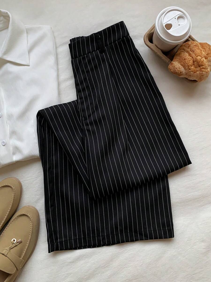 Carlotta High Waisted Straight Leg Trousers with Zip Fly - Black