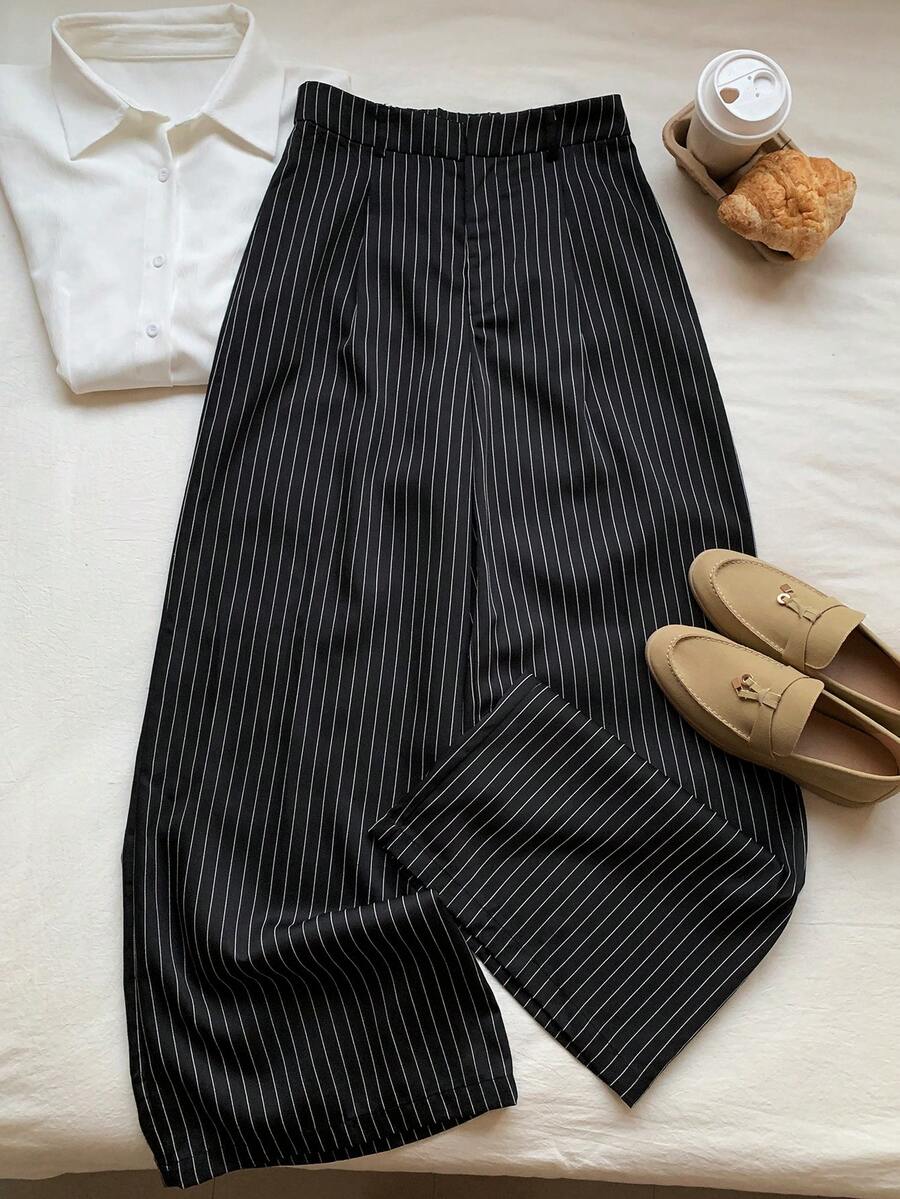 Carlotta High Waisted Straight Leg Trousers with Zip Fly - Black