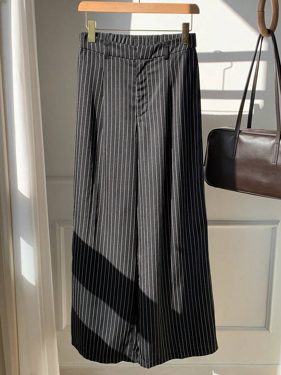 Carlotta High Waisted Straight Leg Trousers with Zip Fly - Black