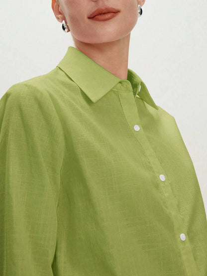 Arabella Classic Collared Button Down Long Sleeve Cotton Shirt - Lime Green
