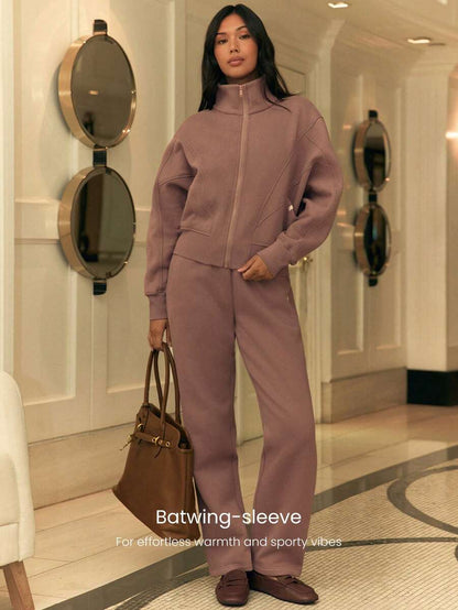 Hortense Oversized Zip Up Fleece Jacket with High Neck - Warm Clay