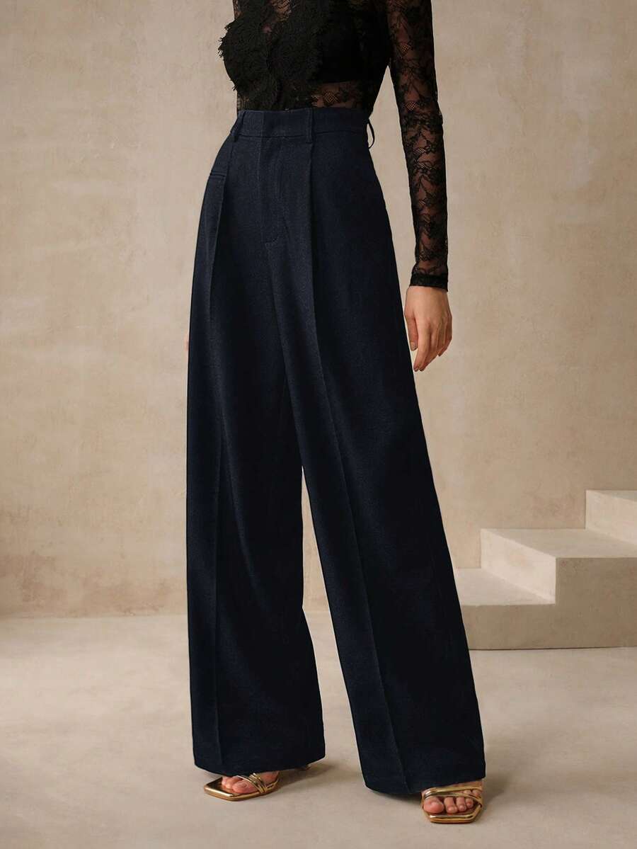 Women's Belted Straight Leg Suit Trousers, Stretch Dress Pants for Work Office - Khaki