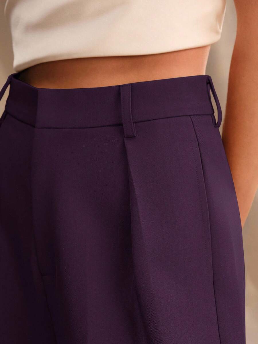 Tatiana Pleated High Waist Wide Leg Trousers with Pockets - Black