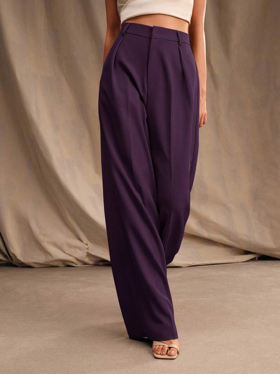 Tatiana Pleated High Waist Wide Leg Trousers with Pockets - Camel