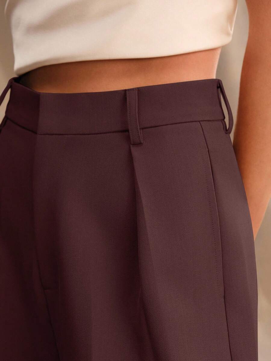 Tatiana Pleated High Waist Wide Leg Trousers with Pockets - Khaki
