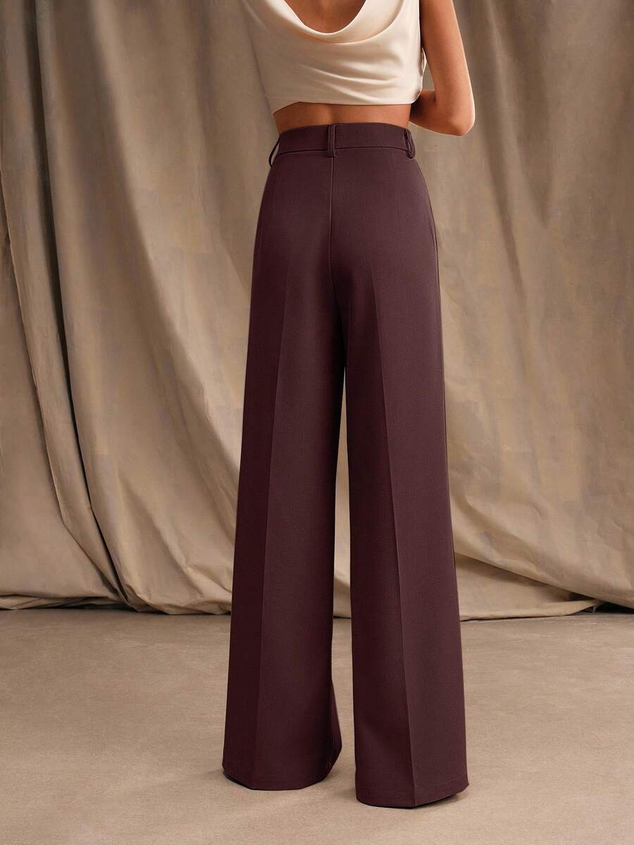 Tatiana Pleated High Waist Wide Leg Trousers with Pockets - Orange