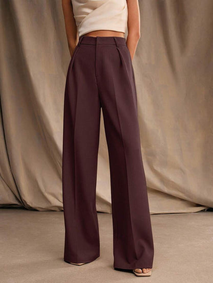 Tatiana Pleated High Waist Wide Leg Trousers with Pockets - Purple