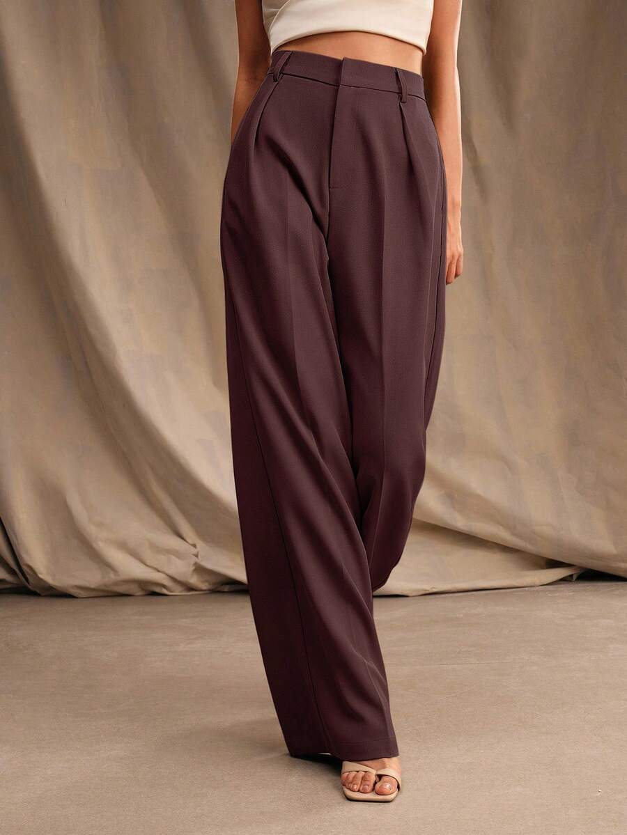 Tatiana Pleated High Waist Wide Leg Trousers with Pockets - White