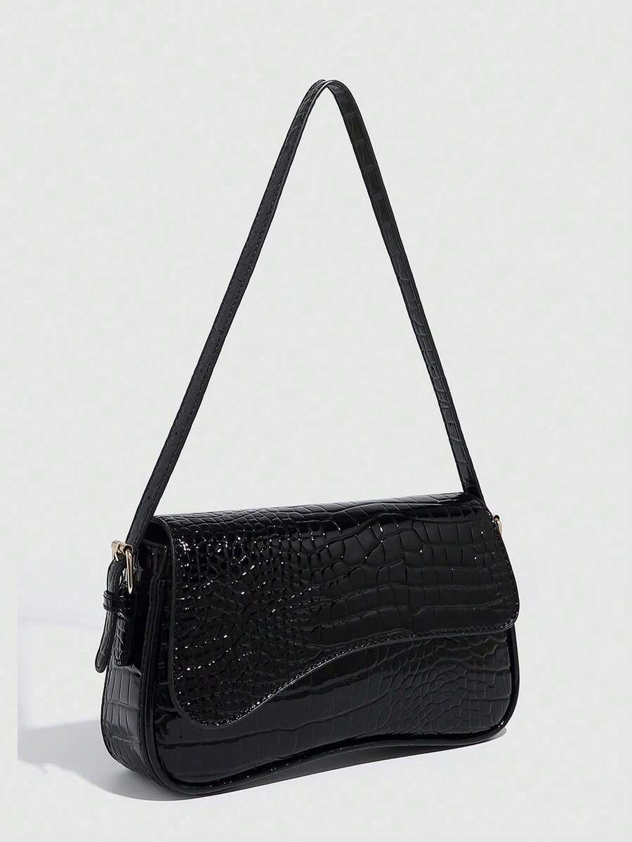 Riga Patent Faux Leather Flap Shoulder Bag