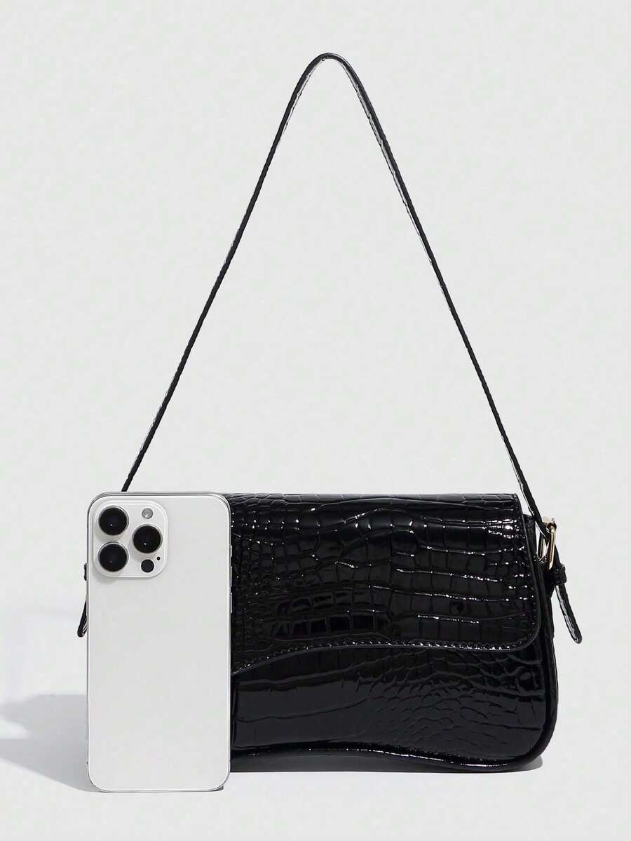 Riga Patent Faux Leather Flap Shoulder Bag