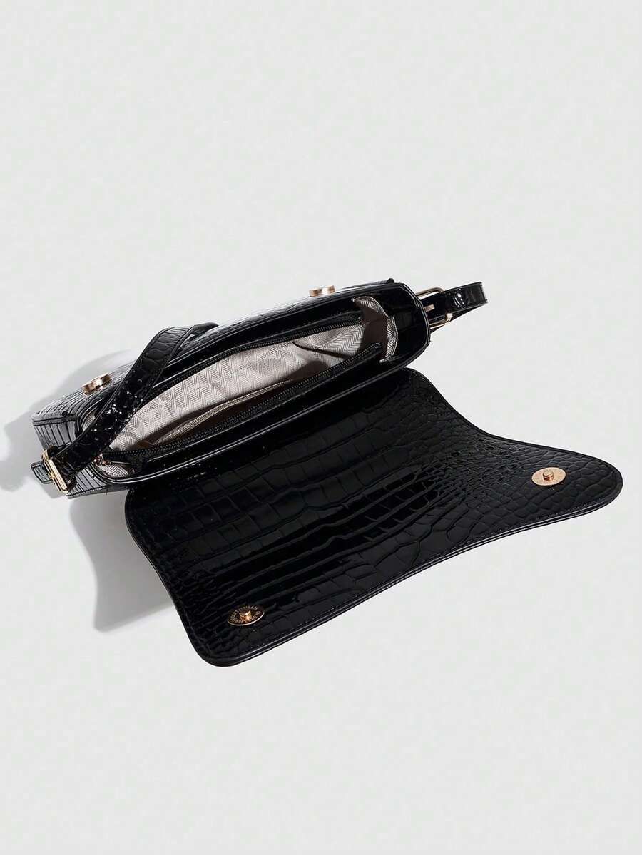 Riga Patent Faux Leather Flap Shoulder Bag