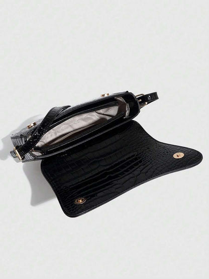 Riga Patent Faux Leather Flap Shoulder Bag