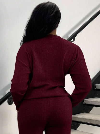 Celestine Crew Neck Dolman Sleeve Sweater and Wide Leg Knit Pants Set - Burgundy