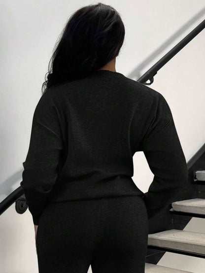 Celestine Crew Neck Dolman Sleeve Sweater and Wide Leg Knit Pants Set - Black