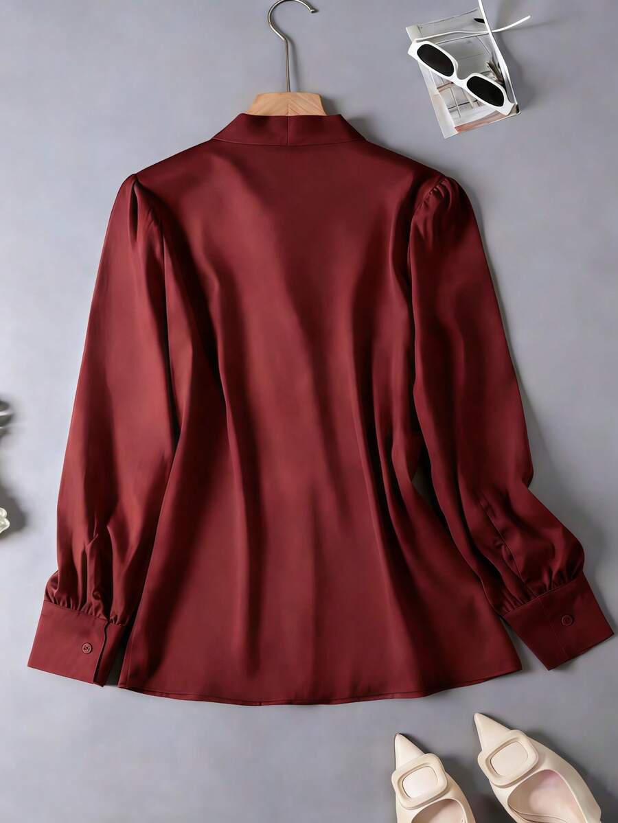 Versailles Satin Bow Tie Neck Long Sleeve Blouse