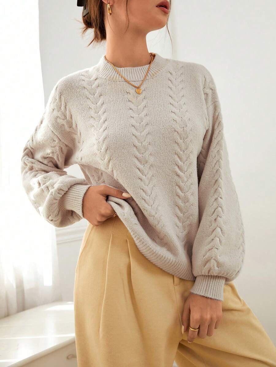 Viola Relaxed Mock Neck Sweater with Drop Shoulders - Stone