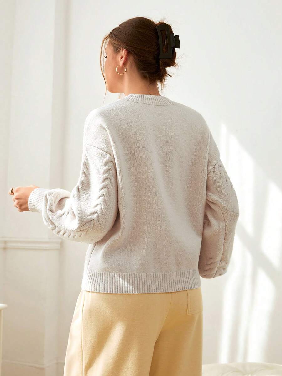 Viola Relaxed Mock Neck Sweater with Drop Shoulders - Stone