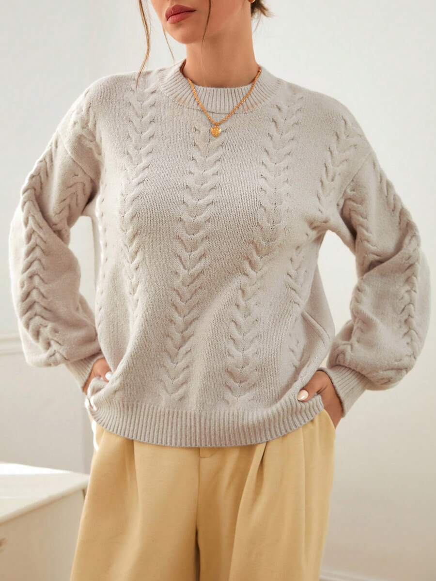 Viola Relaxed Mock Neck Sweater with Drop Shoulders - Stone